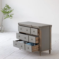 Gabinete de almacenamiento de 6 cajones de madera maciza vintage, muebles de sala de estar con acento elegante con diseño elegante para comedor, dormitorio y salón
