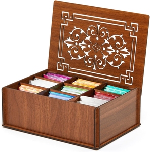 Premium Wood 9 Compartments Tea Storage Box Organizer Eco-Friendly Multi-Functional Decorative Box