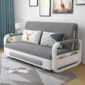 Sofá <span class=keywords><strong>Cama</strong></span> Moderno de Tela Gris con Almacenamiento y Estructura Blanca, Convertible en <span class=keywords><strong>Cama</strong></span> para Sala de Estar, Espacios Pequeños, Multifuncional - Product Image 1