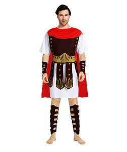 أزياء حفلات الكرنفالات والهالوين التنكرية ملابس المحاربين المتقشفين زي محارب الساموراي الروماني القديم مع عباءة حمراء