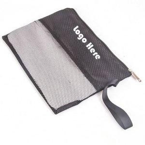 Bolsa de Toallas de Microfibra Personalizada - Bolsa de Malla Negra con Cierre y Correa para la Muñeca - Sección Transparente, Ideal para Regalos - Product Image 1