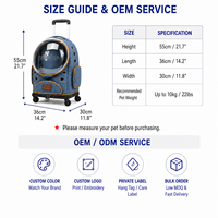 Sac à dos de transport pour chat portable avec roulettes amovibles, grand sac de voyage transparent pour animaux de compagnie avec trous de ventilation