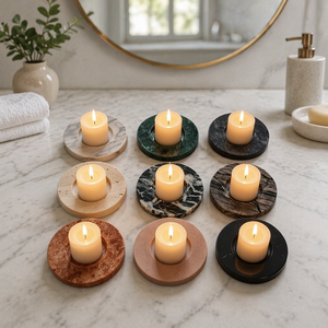 Lussuoso <span class=keywords><strong>Portacandele</strong></span> Rotondo in Marmo Naturale e <span class=keywords><strong>Piatto</strong></span> per Zuppa per Bagno e Casa - Product Image 1
