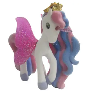 Plastic Mini Unicorn Butterfly Horse Complex Color with Wings Flocked PVC Cartoon Figures Doll Toy for Kids