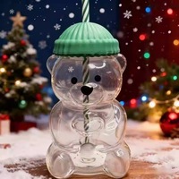 Vente flash : Gobelet en verre avec paille en forme d'ours, mignon, grande capacité, transparent, avec couvercle, style étoile, gobelet en verre en forme d'ours