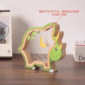 Hucha de dinosaurio de madera maciza con estante extraíble, adorno de escritorio para niños, caja de dinero - Product Image 2