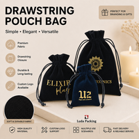 Bolsa de Terciopelo Negra a Prueba de Polvo para Auriculares, Cables, Electrónicos, Artículos de Aseo, Organizador de Viaje, Bolsa de Terciopelo con Cordón, Tamaño Personalizado