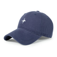 Casquette de baseball à visière courbée 6 panneaux, bleu marine en coton lavé brodé étoile, collection quotidienne, usine BSCI, stock important