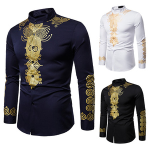 Nouvelle chemise africaine pour homme à manches longues, imprimé or métallisé, col mandarin, chemise traditionnelle ethnique pour festival, mariage, Dashiki - Product Image 4