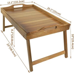 Plateau de lit en acacia de grande taille pour manger, plateau de petit-déjeuner grand format avec pieds pliables, plateaux de service en bois pour travailler sur ordinateur portable - Product Image 2