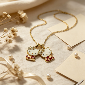 Collana con Ciondolo Smaltato Kawaii, Placcato Oro, con Fiocco di Cristallo e Gatto Cartone Animato, Gioiello Regalo per Ragazze Adolescenti e Migliori Amiche, per Uso Quotidiano - Product Image 6