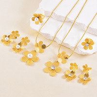 Ensemble de bijoux classique de luxe en acier inoxydable, cinq pétales, personnalisé, pour femmes, fiançailles, mariage, fête, collier tendance tout-aller