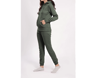Conjunto de Pantalones Anchos con Cintura Elástica y Sudadera con Capucha Elegante para Mujer, Talla Grande, con Cierre, de Poliéster/Algodón, Lavado Ácido y Adornos - Product Image 1