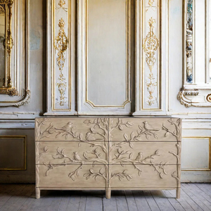 Commode à 6 tiroirs sculptée à la main, série Ornithologie, relief en forme de sommet d'arbre, double buffet, coffre de rangement en bois de qualité héritage - Product Image 1