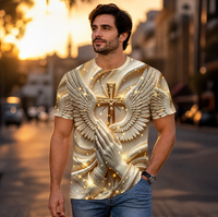 T-shirt religieux imprimé en 3D pour hommes, mains en prière, ailes d'ange, polyester à séchage rapide, manches courtes, Faith