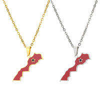 Collier en acier inoxydable plaqué or 18 carats avec chaîne maillons marocains émaillés classiques et carte du drapeau national émaillée pour enfants - Vente en gros