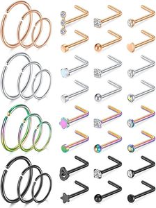 Lotus Atacado <span class=keywords><strong>Best</strong></span> Seller 20g Nariz Anéis Hoop Studs L Forma Aço Inoxidável Cirúrgico Corkscrew Nariz Piercing Jóias - Product Image 3