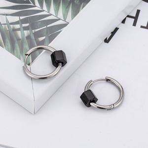 Hoop Earrings <b>Titanium</b> Steel Geometric Black Cube Simple Design For Women Fashion Jewelry - Product Image 2