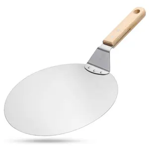 10 Inch Metal round large pizza turning paddle peel Aluminum with Wood Handle