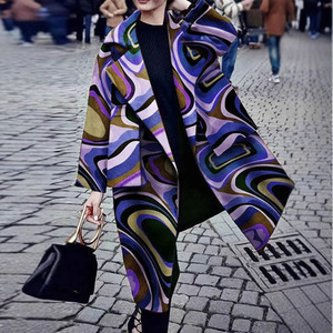 Abrigo Largo de Lana Estampado para Mujer, Estilo Europeo Americano, Elegante, para Otoño e Invierno - Product Image 3