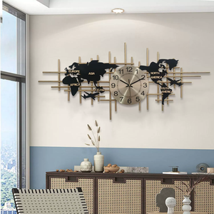 96x43cm dropshipping sản phẩm 2025 New sang trọng trang trí nội thất hiện đại kim loại đồng hồ treo tường lớn Thế Giới bản đồ hình dạng đồng hồ cho phòng khách - Product Image 4