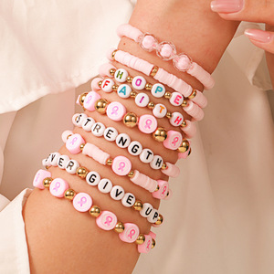 Fashion Jewelry Pink Ribbon <b>Beaded</b> <b>Bracelets</b> For Women Gift Motivational Friendship Jewelry With Alphabet Charms - Product Image 2
