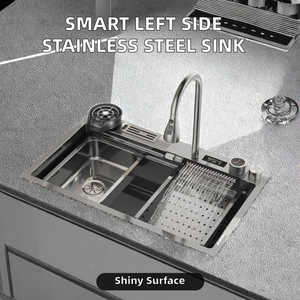 Évier de cuisine intelligent moderne en acier inoxydable 304 noir, soudé, de forme carrée, avec surface nano, adapté à la maison - Product Image 4