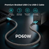 Cable de Carga Rápida Trenzado USB C a C de 60W 3A, Listo para Enviar, para MacBook Air M3 M2, iPad Pro, Air, Galaxy Tab, Switch