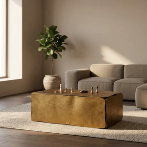 Spotlight Product Modern Coffee <b>Table</b> Minimalist Design Handmade Living Room Furniture Metal Frame <b>Brown</b> Finish - Product Image 6