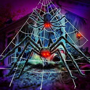 DAMAI Halloween Large Nylon Spider Web Toy LED Eye-Lit Triangle Fan-Shaped Ghost Party Decor Battery Power New Design Product - Product Image 2