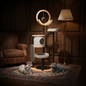 Arbre à chat en <span class=keywords><strong>chêne</strong></span> massif, 4 niveaux réglables, stable, sûr, mobilier d'intérieur de luxe pour plusieurs chats, design robuste et écologique - Product Image 1