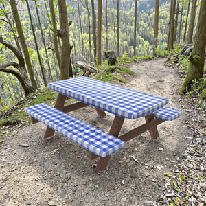 Funda Impermeable para <span class=keywords><strong>Mesa</strong></span> y Bancos de Picnic de 3 Piezas, Diseño <span class=keywords><strong>a</strong></span> Cuadros Azules, <span class=keywords><strong>Protector</strong></span> de Muebles para Exteriores - Product Image 3
