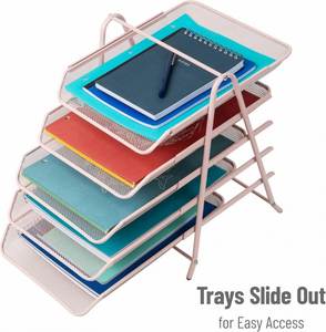 5 Tier <b>File</b> Tray <b>Organizer</b> Desk Paper Document Holder Desktop Storage for Office Home or School Organization Pink - Product Image 4