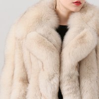 QIUCHEN QC19022 Vente chaude Manteau pour femme avec grand col en vraie fourrure de renard, veste en fourrure de luxe courte