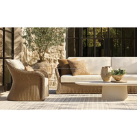 Ensemble de canapés en rotin PE moderne et luxueux avec tissu résistant aux intempéries et coussins amovibles pour meubles de jardin