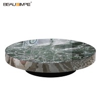 Table d'appoint en travertin minimaliste avec dessus en verre artisanal & base en pierre naturelle, personnalisable pour salon