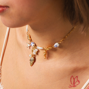 Collar de Moda 2026 de Acero Inoxidable con Baño de <span class=keywords><strong>Oro</strong></span> de 18K, Esmaltado, con Conchas, Perlas y Estrellas de Mar para Mujer - Product Image 3