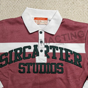 Logo con etichetta personalizzata Camicie Vintage Vintage in stile retrò con ricamo 3D con motivo <span class=keywords><strong>a</strong></span> maniche lunghe oversize con bottoni <span class=keywords><strong>Polo</strong></span> da Rugby - Product Image 2