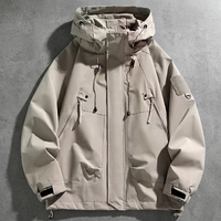 Blouson bomber unisexe noir imperméable teinté, style streetwear, fermeture éclair, 100% polyester, softshell, à capuche, anti-UV, pour la randonnée, le camping en hiver