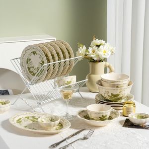 Factory Directly Sell Floral Style Ceramic Tableware <b>Set</b> Green High Quality Light Luxury Nordic Tableware <b>Set</b> - Product Image 2
