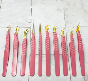Pince à épiler pour extensions de cils en acier inoxydable, maille rouge dorée, pointe lisse de haute précision, durable, série Gold Feather Dolphin Flowering - Product Image 1