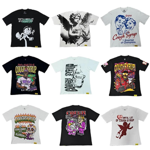 T-shirt en coton tricoté 100% 280g à manches courtes et col rond pour homme, coupe classique, avec motif logo imprimé dessin animé singe formel - Product Image 1