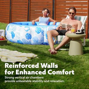 Round Inflatable Family <b>Pool</b> with Blue Tropical Print for Adults and Kids Backyard Summer Fun - Product Image 2