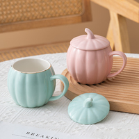Tasses à rayures de couleur unie Tasse à café Halloween créative en céramique avec couvercle