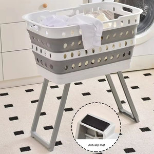 Cesto <span class=keywords><strong>per</strong></span> Bucato Pieghevole con Manici e Gambe, Contenitore <span class=keywords><strong>per</strong></span> Vestiti Sporchi, Salvaspazio, Impilabile e Portatile - Product Image 1