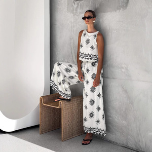 European American Fashion <b>Linen</b> Vest Wide Leg Pants <b>Set</b> White Smlxlxxl Casual Stylish Commute - Product Image 2
