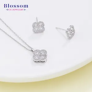 Blossom CS Jewelry Factory Supply Fine 925 Silver Earrings Necklace 2 Pieces Zircon Jewelry Set Simple Jewelry For Women