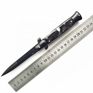 Cuchillo Plegable Italiano AKC de 9 Pulgadas, Estilo Clásico, Mango de Imitación de Mármol Negro Perlado, Modelo Milano Godfather de 23 cm, Venta al Por Mayor en Pedidos Pequeños - Product Image 5