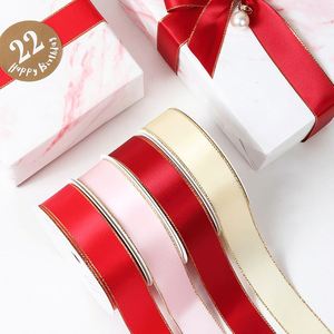 ริบบิ้นผ้าซาตินทำมือ DIY โพลีเอสเตอร์ 100% ขอบสีทอง ขนาด 1/2 นิ้ว สำหรับตกแต่งกล่องของขวัญ ทำเค้ก งานฝีมือ - Product Image 3