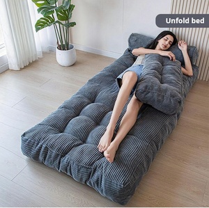 <span class=keywords><strong>Canapé</strong></span> de sol compressible en velours côtelé avec design capitonné 3D profond, fauteuil paresseux pliable avec appui-tête pour salon et chambre - Product Image 4